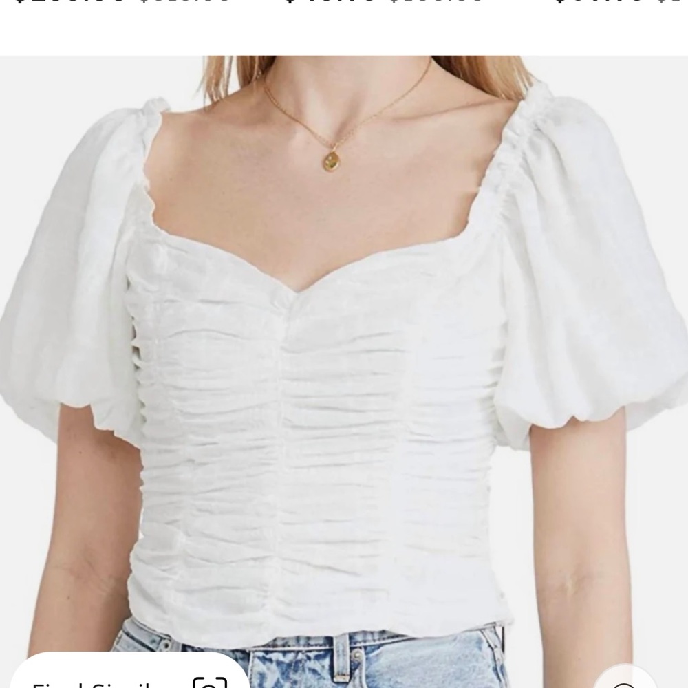 ASTR the Label Ruched Short Puff Sleeve Top In White